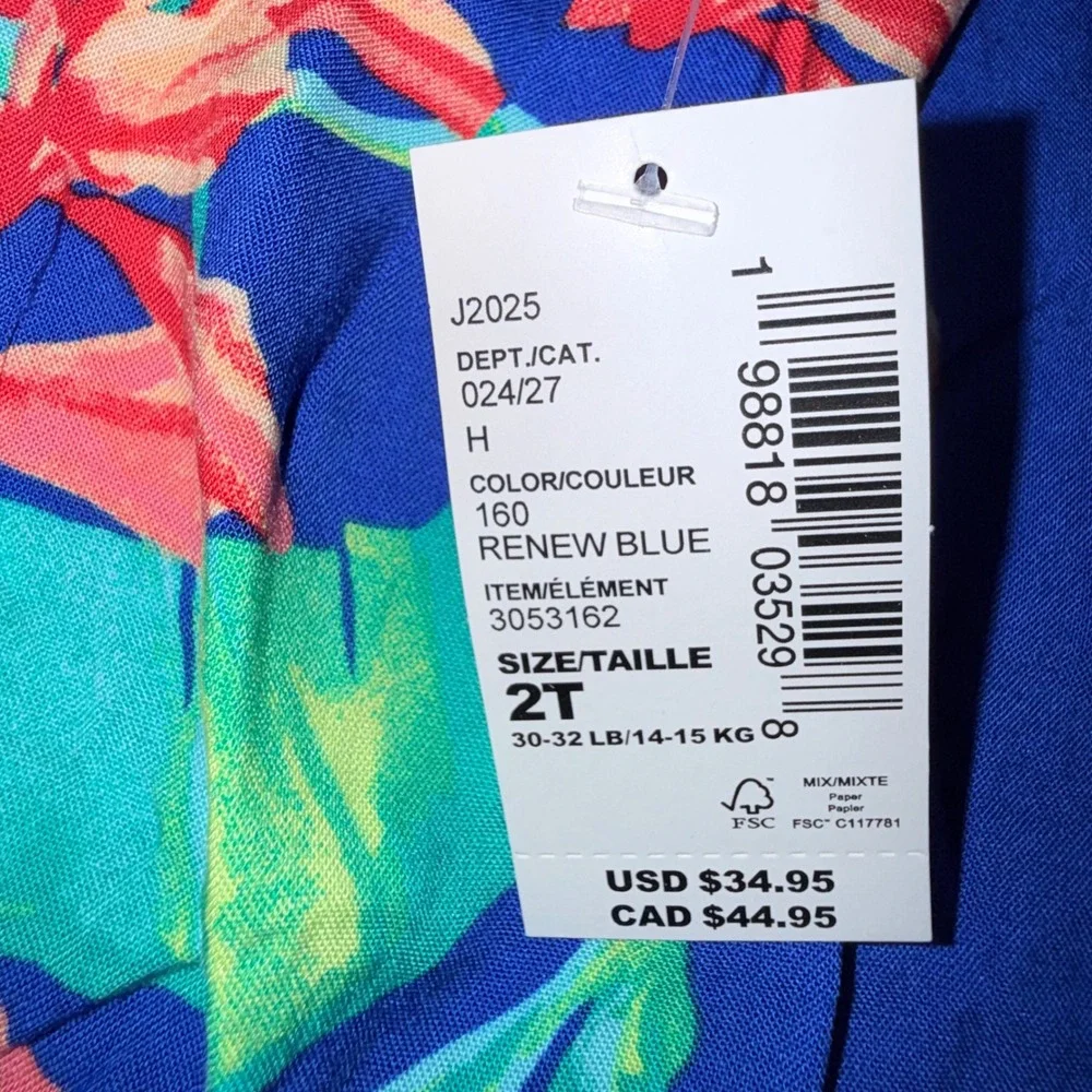 The Childrens Place Tiered Dress Toddler 2T New Tropical Floral Renew Blue
